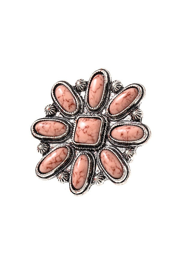 Square Floral Cuff Ring in pink