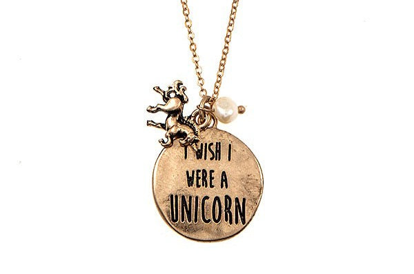 "I wish I were a unicorn" stamped necklace