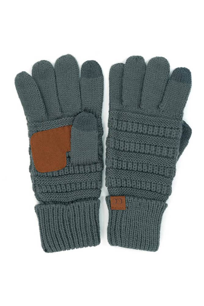 C.C Knitted Touch Screen Compatible Gloves: Teal Gray