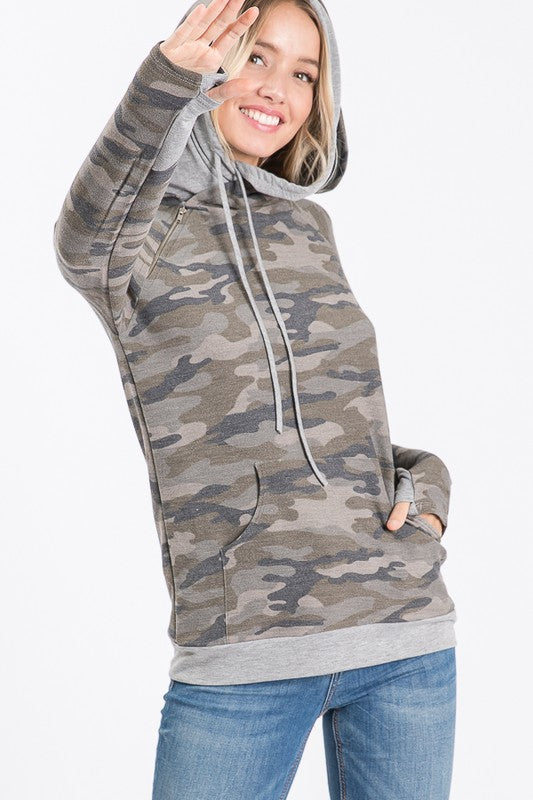 Camo blocked long sleeve hoodie