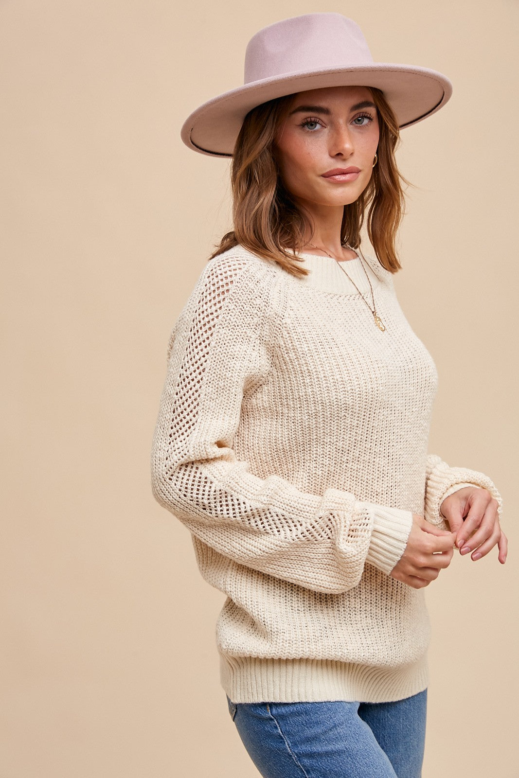 Canton Knit Long Sleeve Sweater in cream