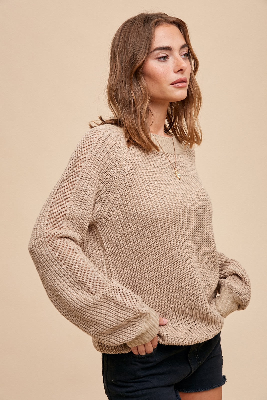 Canton Knit Long Sleeve Sweater in taupe * on sale