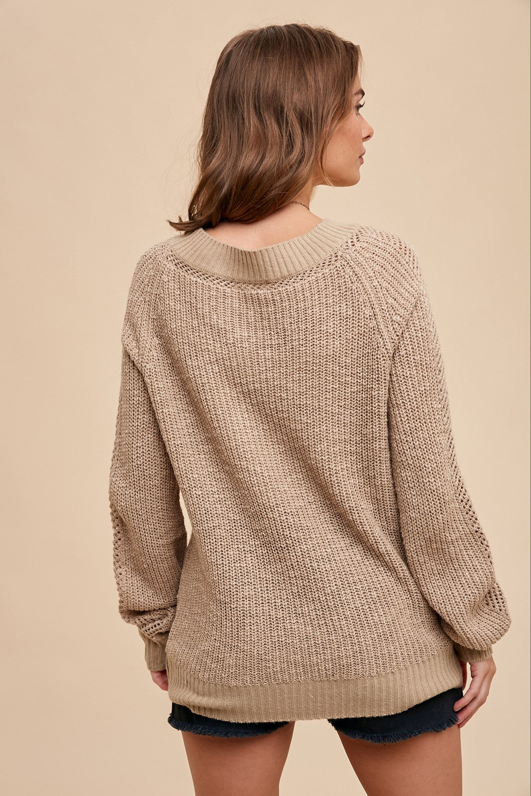 Canton Knit Long Sleeve Sweater in taupe