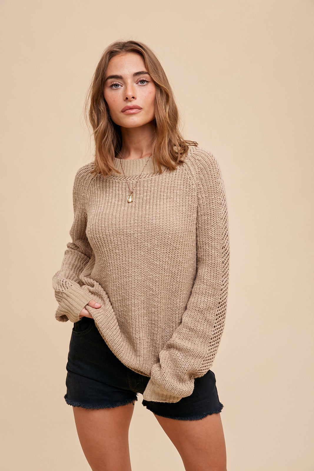 Canton Knit Long Sleeve Sweater in taupe * on sale