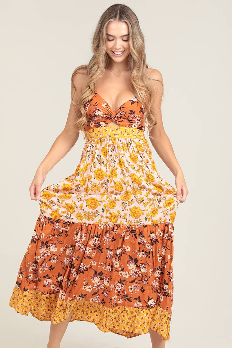 V NECK TWIST FRONT CUT OUT  MAXI