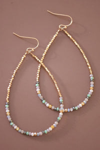 Teardrop Wire Beaded Earrings with Glass Crystals -