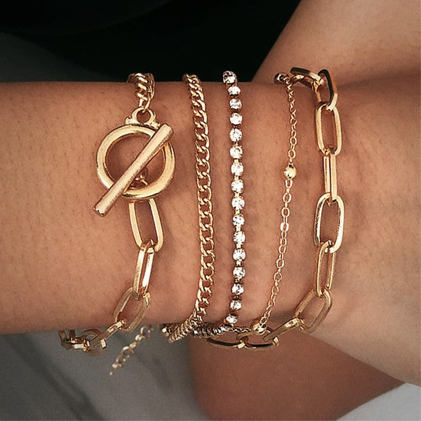 18k Gold chain link bracelet set