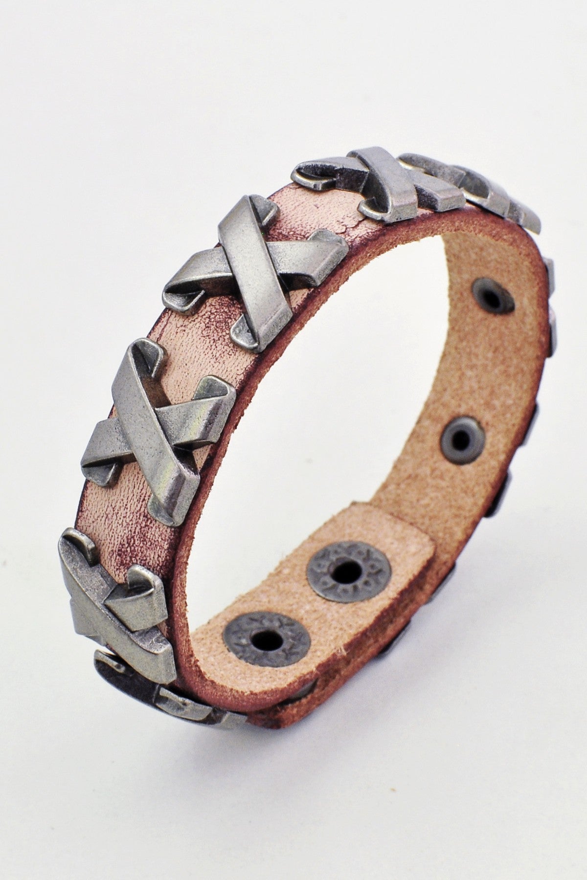 Leather bracelet with metal accents