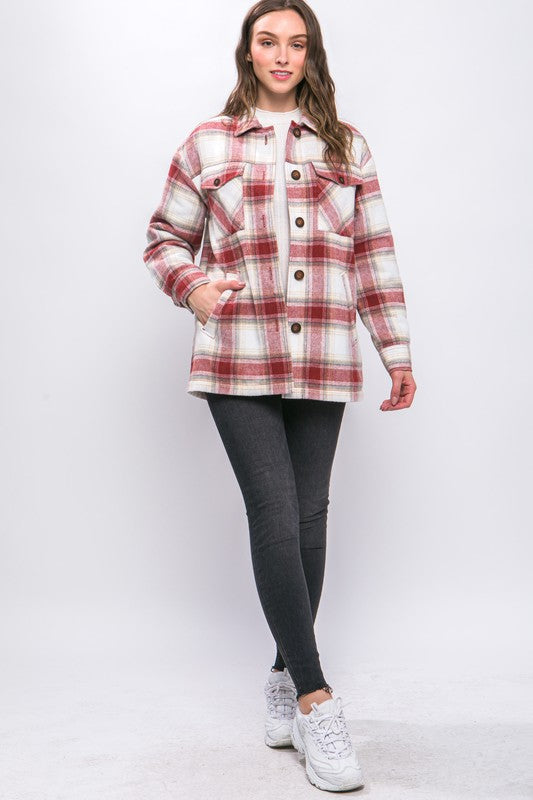 Terra Cotta Plaid flannel jacket with sherpa lining