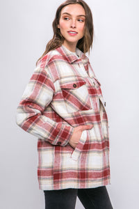 Terra Cotta Plaid flannel jacket with sherpa lining