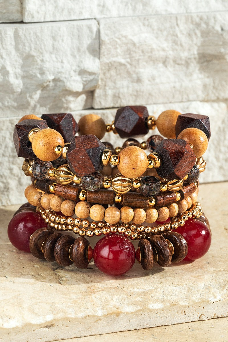 Mahogany Seed Bead bracelet with charm accents