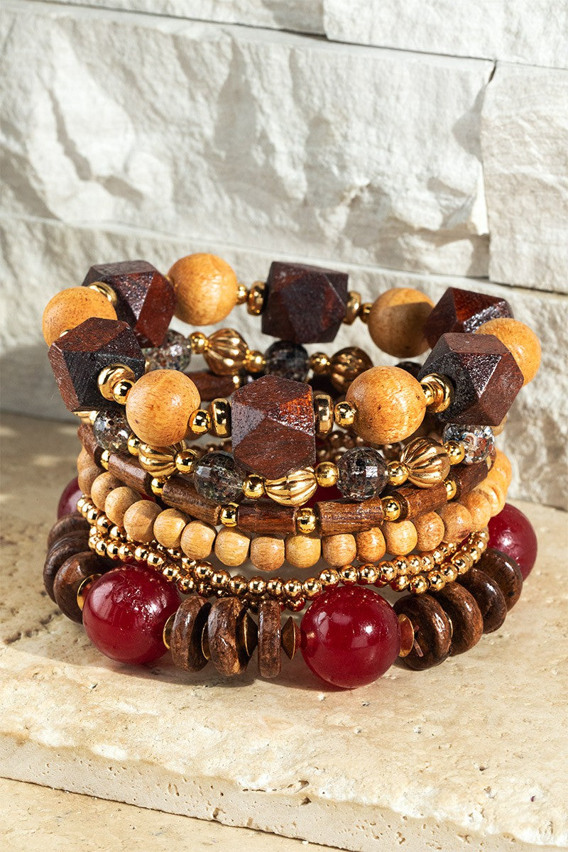 Mahogany Seed Bead bracelet with charm accents