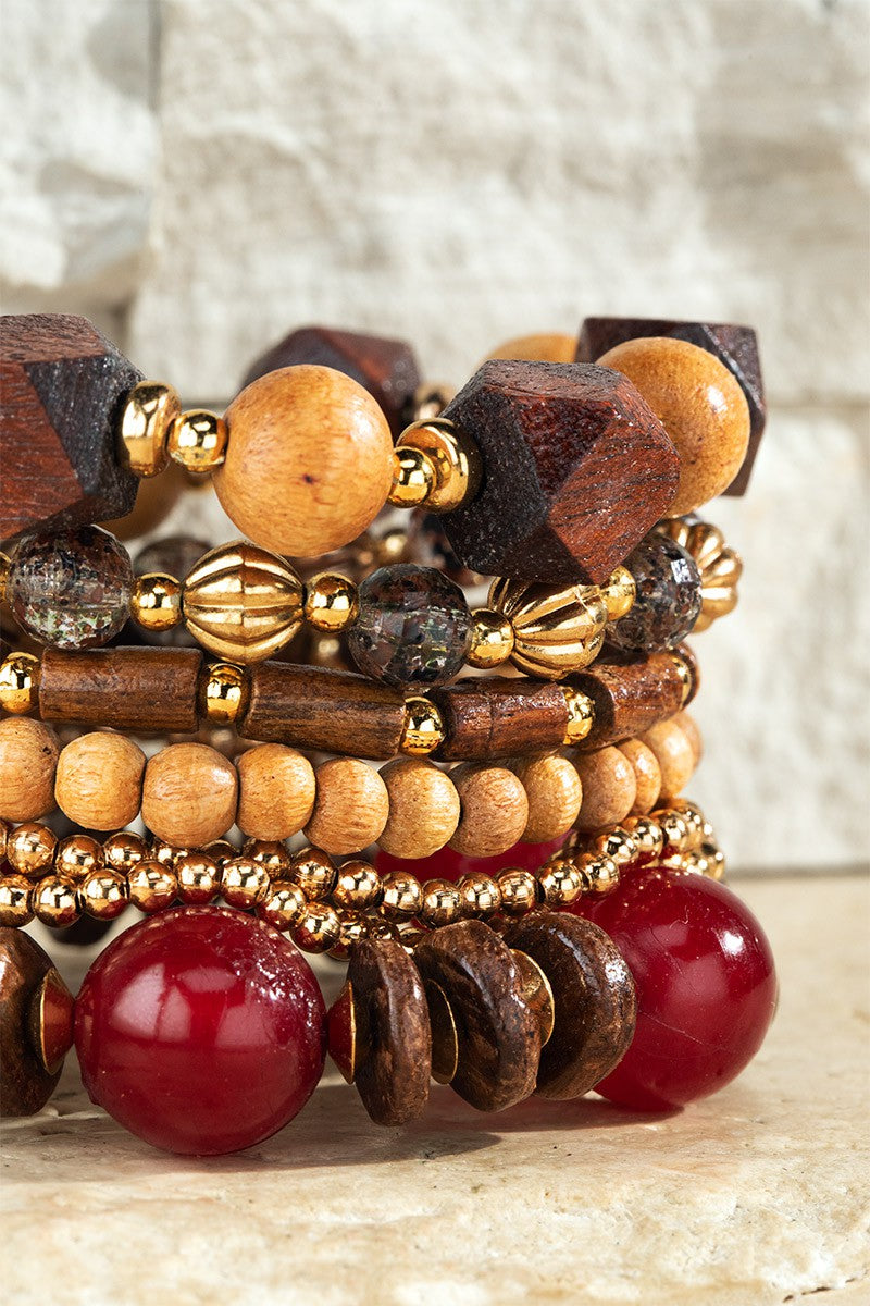 Mahogany Seed Bead bracelet with charm accents