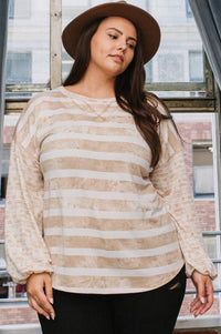 Taupe Tie-Dye Blouse 1X-3X * on sale