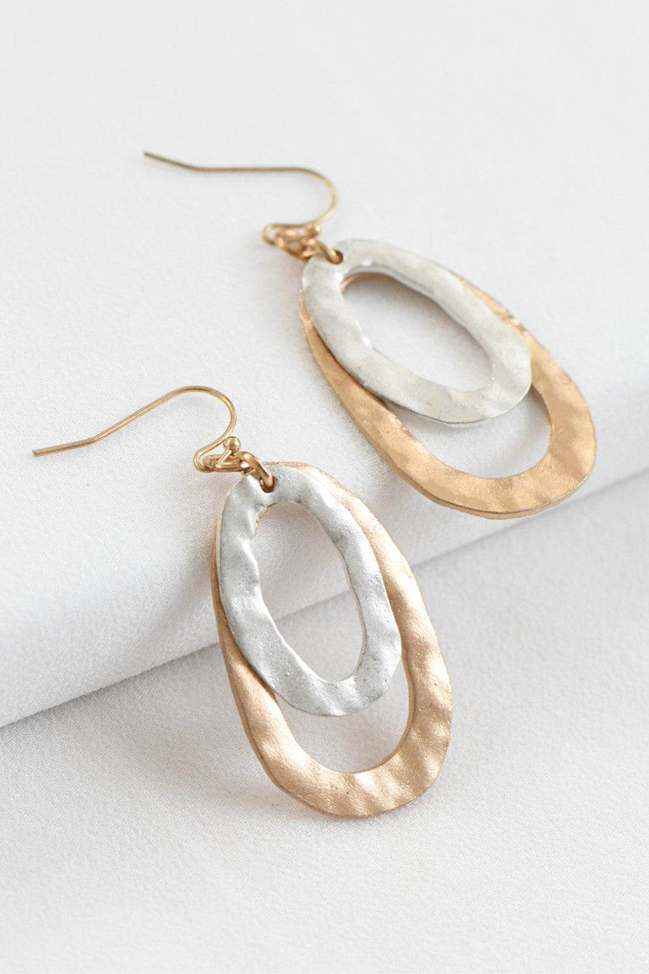 Hammered Gold  and Silver Oval Hoop Earring