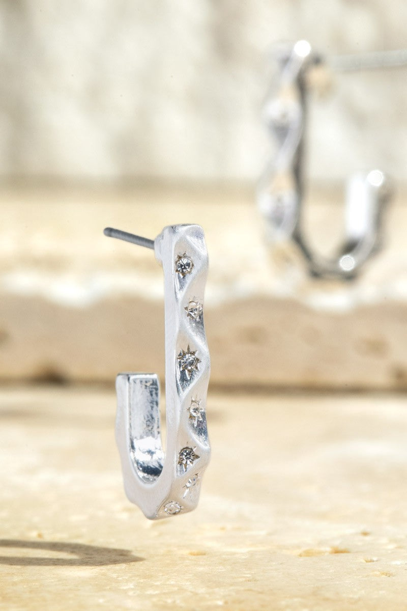 J Loop Rhinestone Stud Earring in Silver
