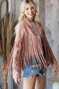 Courtney Fringed Suede Jacket in Blush * on sale