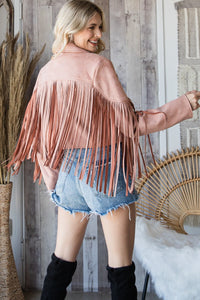 Courtney Fringed Suede Jacket in Blush * on sale