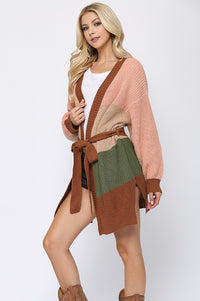 Red Clay Mix Color Block Cardigan