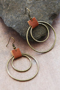 Worn Bronze Hoop with Leather Accent  Earring Set