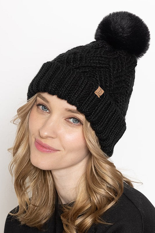 Black cable knit beanie * on sale