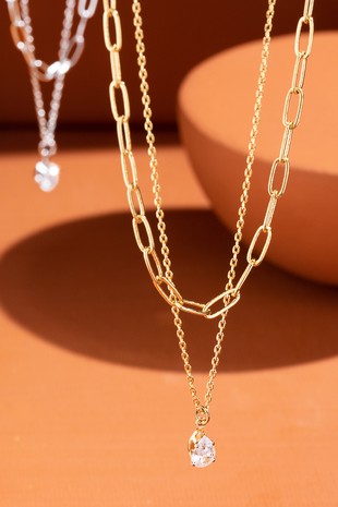 Gold and crystal pendant layered necklace