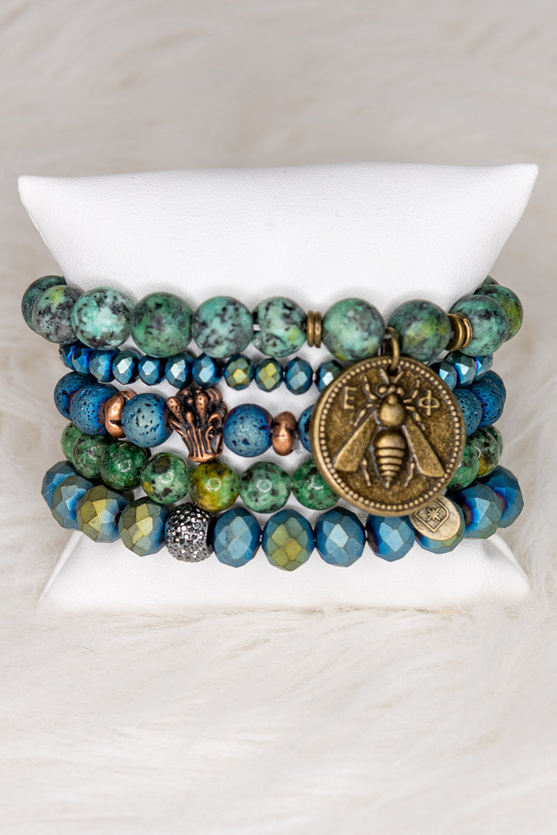 Chunky African Turqouise stone bead bracelet set
