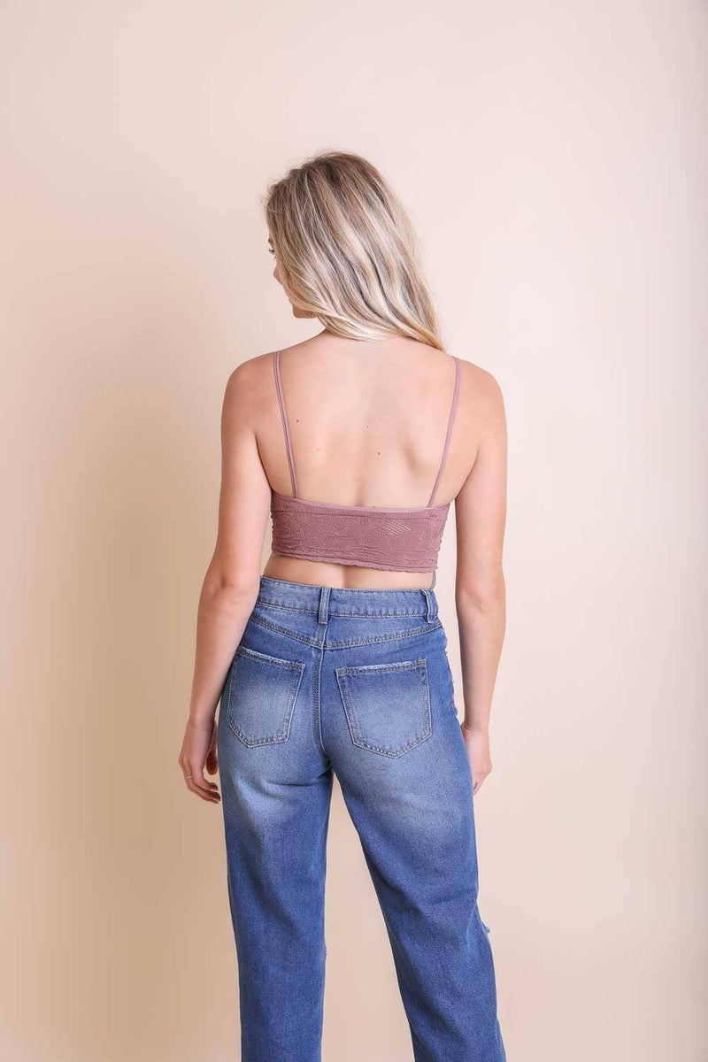 Stylish Brami Top – Padded, Textured & Stretchy Bralette Mauve