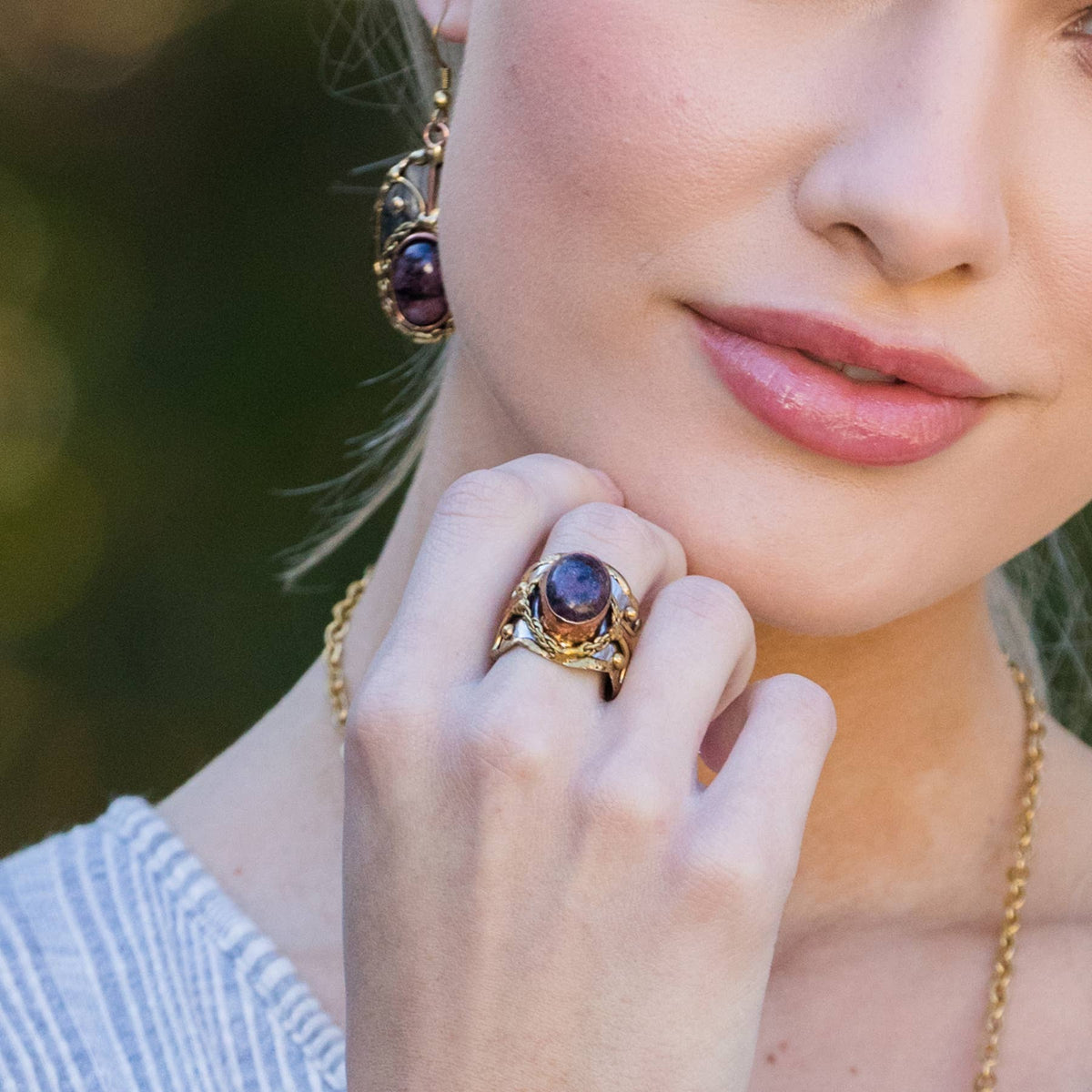 Mixed Metal and Rhodonite Stone Ring