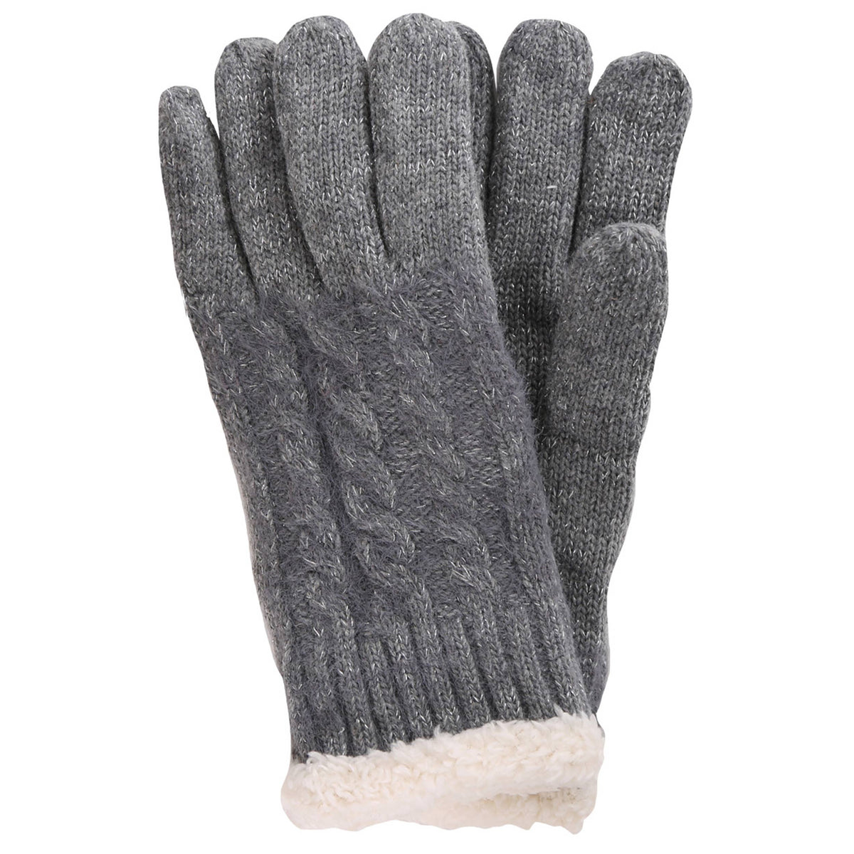 Solid with Lurex Cable Knit Winter Gloves