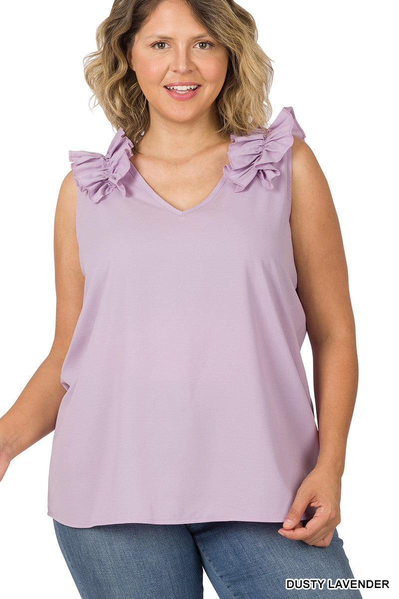 Lilac Ruffle Sleeve Tank Top Blouse 1X-3X