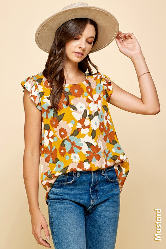 Fall Floral Blouse with ruffle sleeve