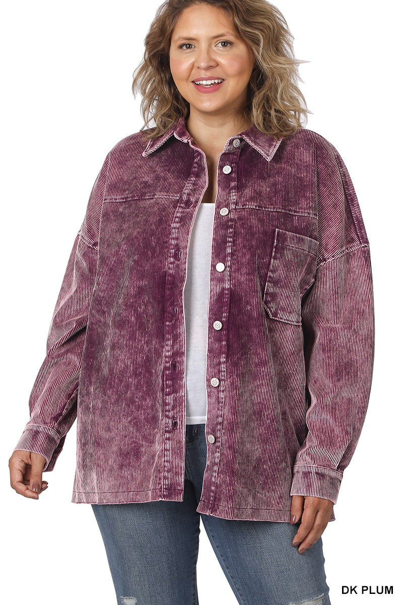 Corduroy Shacket in Washed Plum 1X-3X * on sale