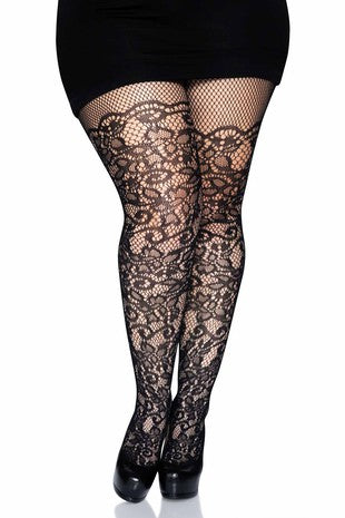 Black Floral Lace Stocking Leggings Small - Plus * on sale
