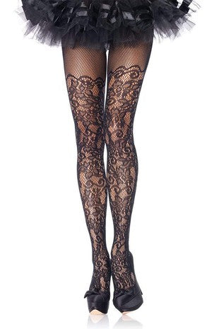 Black Floral Lace Stocking Leggings Small - Plus * on sale