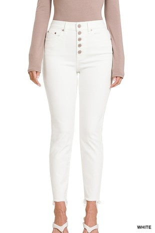 White Mid-Rise Distressed Button Fly Jeans * on sale