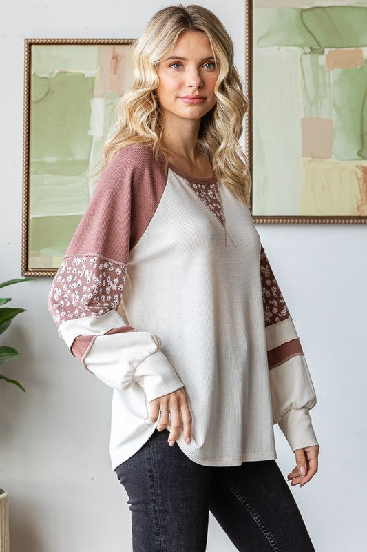 Marsala blocked long sleeve