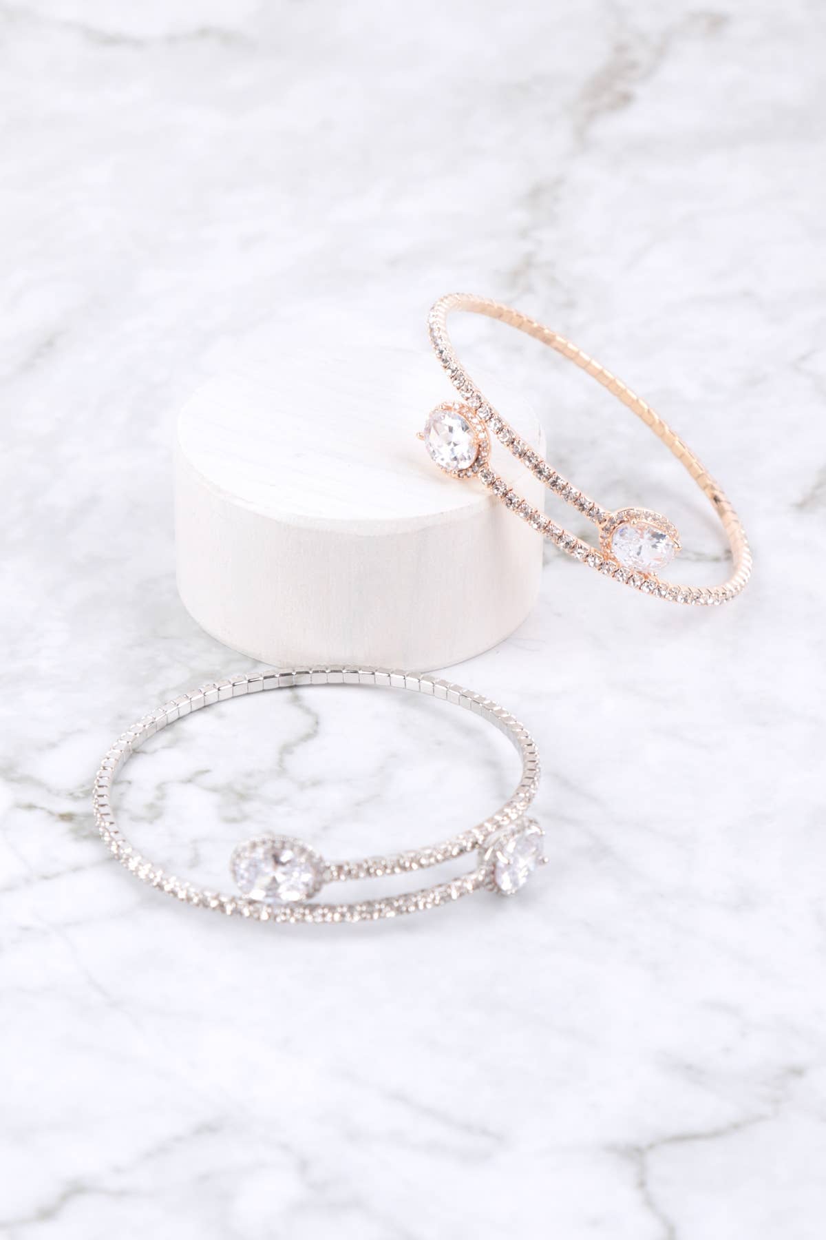 Rhinestone Oval Cubic Zirconia 1 Line Wire Cuff Bracelet