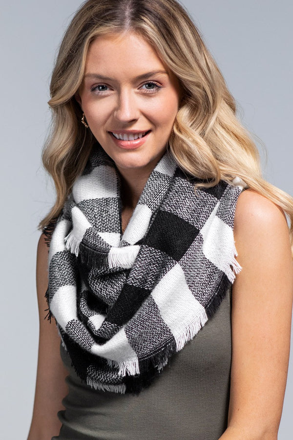 Black & White Buffalo Plaid infinity scarf