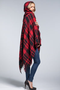 Holiday Hooded Tunic Ruana in Red & Black * on sale