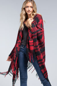 Holiday Hooded Tunic Ruana in Red & Black