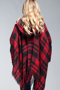 Holiday Hooded Tunic Ruana in Red & Black