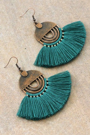 Teal tassel earring