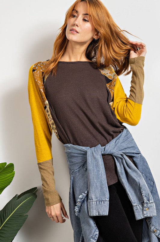 Boho Raglan Floral Mix Long Sleeve in charcoal