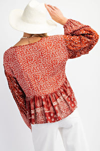 Floral printed blouse top: Rust