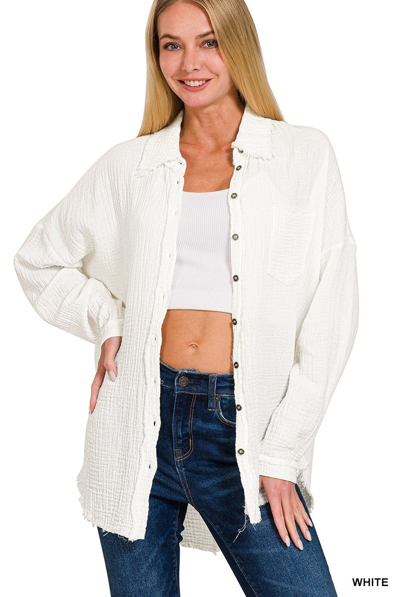 Cindy Linen Knit Button Blouse in White * on sale