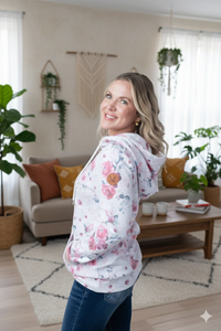 Pink Bloom Half Zip Neck Long Sleeve Hoodie S- 2XL