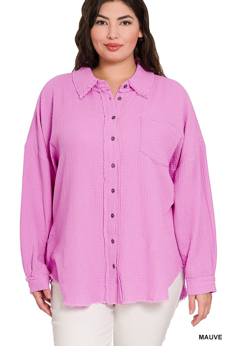 Cindy Linen Knit Button Blouse in Pink
