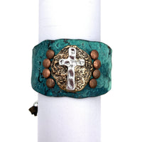 Hammered Cross Western Stamped Bracelet Cuff: Patina