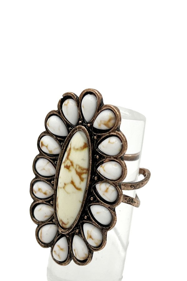 Howlite Floral Cuff Ring